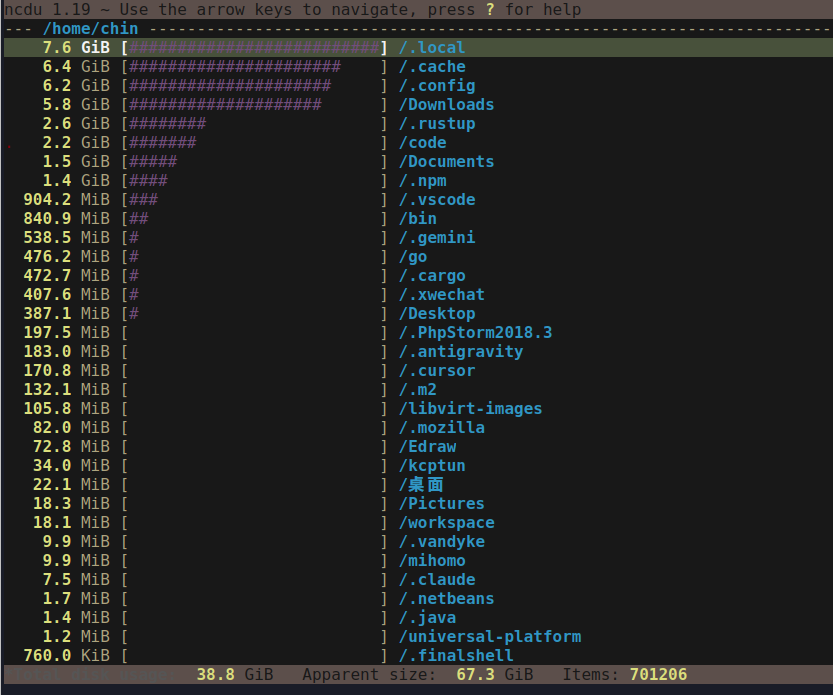 Linux 下 HOME 目录满了如何查找占用空间的“元凶”? Linux 下 HOME 目录满了如何查找占用空间的“元凶”?